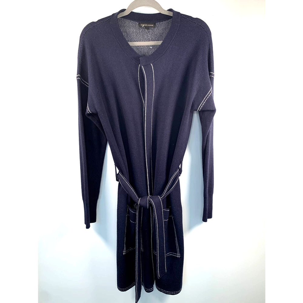 Banana Republic Cardigan Womens XL Navy Blue Excellent Belted Contrast Stitching
